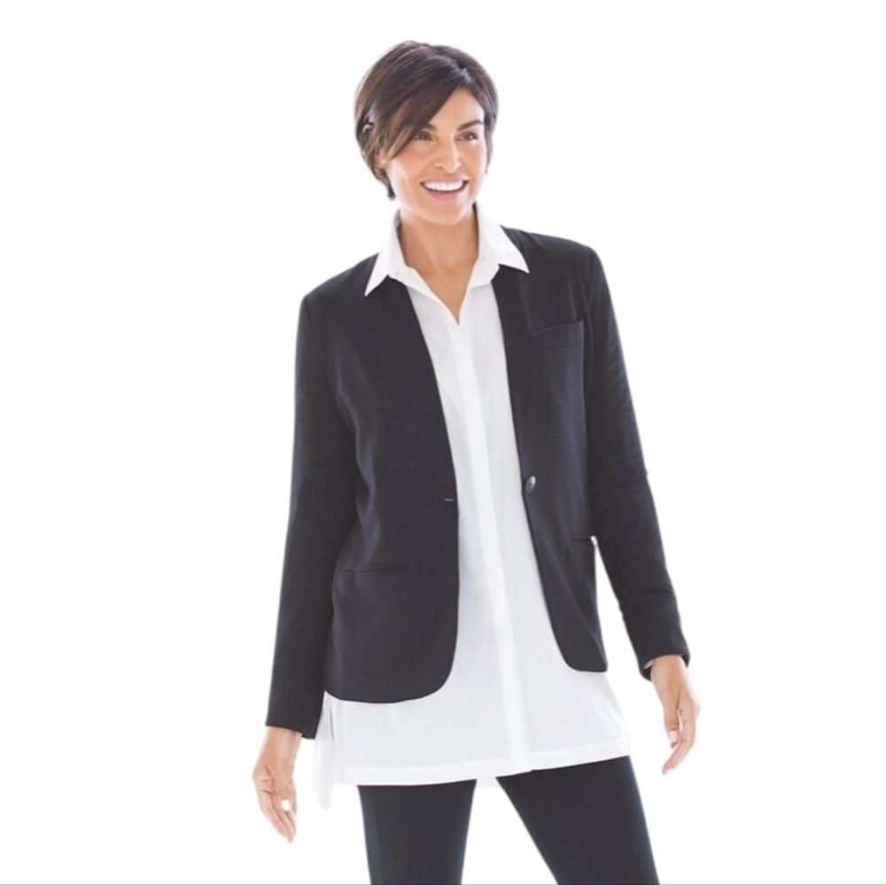 Soma Black Knit Stretchy Breathable Single Button Blazer w Pockets women's small